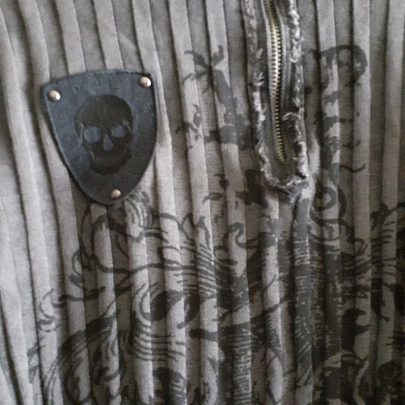 INC Mens Sweater L Skull Patch Tatoo Goth Graphic Turtle Neck 1/4 Zip Ribbed - Picture 10 of 16